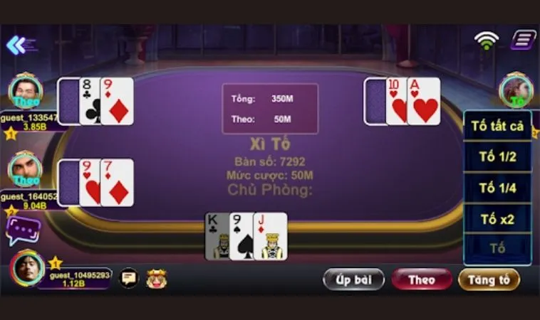 Giao diện chơi Xì Tố tại FUN88